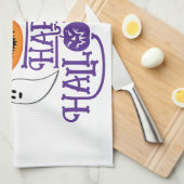 ハッピーハローウィンカボチャ幽霊こうもり紫文字 キッチンタオル (四つ折り)