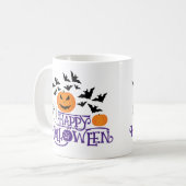 ハッピーハローウィンカボチャ幽霊こうもり紫文字 コーヒーマグカップ (正面左)