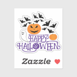 ハッピーハローウィンカボチャ幽霊こうもり紫文字 シール