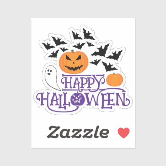 ハッピーハローウィンカボチャ幽霊こうもり紫文字 シール (シート)