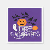 ハッピーハローウィンカボチャ幽霊こうもり紫文字 スタンダードカクテルナプキン (正面)