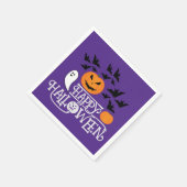 ハッピーハローウィンカボチャ幽霊こうもり紫文字 スタンダードカクテルナプキン (角)