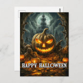 ハッピーハローウィンカボチャ月明かりの下 ポストカード (正面/裏面)