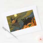 ハッピーハローウィンカボチャ黒猫 長方形シール (封筒)