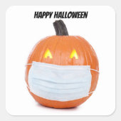ハッピーハローウィンカボチャinコロナウイルス顔マスク スクエアシール (正面)