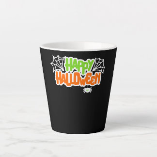 ハッピーハローウィンカラフルかわいいクモの巣 カフェラテマグ