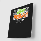 ハッピーハローウィンカラフルかわいいクモの巣 スクエア壁時計 (傾斜)