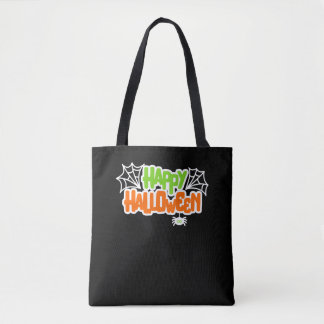 ハッピーハローウィンカラフルかわいいクモの巣 トートバッグ