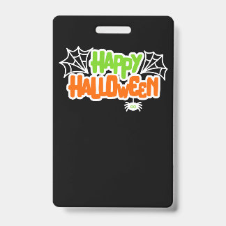 ハッピーハローウィンカラフルかわいいクモの巣 バッジ