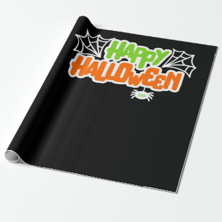 ハッピーハローウィンカラフルかわいいクモの巣 ラッピングペーパー