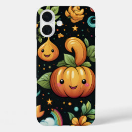 ハッピーハローウィンカラフルカボチャと花 iPhone 16 PLUSケース