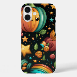 ハッピーハローウィンカラフルカボチャと花 iPhone 16 PLUSケース