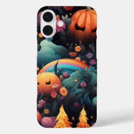 ハッピーハローウィンカラフルカボチャと花 iPhone 16 PLUSケース