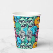 ハッピーハローウィンカラフルスカルパターン 紙コップ (右)