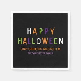 ハッピーハローウィンカラフルスプーキータイポグラフィカスタム スタンダードカクテルナプキン