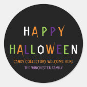 ハッピーハローウィンカラフルスプーキータイポグラフィカスタム ラウンドシール (正面)