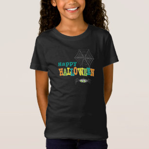 ハッピーハローウィンカラフルタイポグラフィスパイダーウェブ Tシャツ