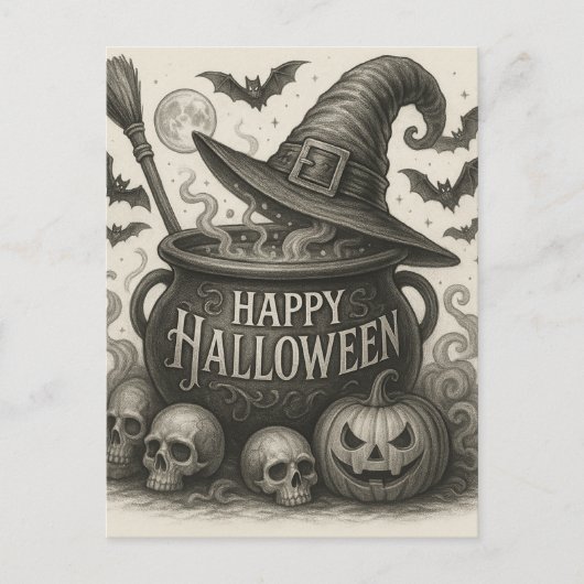 ハッピーハローウィンカルドロン招待状葉書 ポストカード (正面)