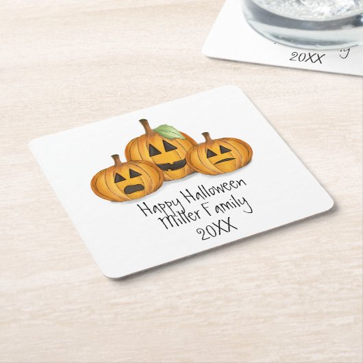 ハッピーハローウィンカワイカボチャカスタムン スクエアペーパーコースター (アングル)