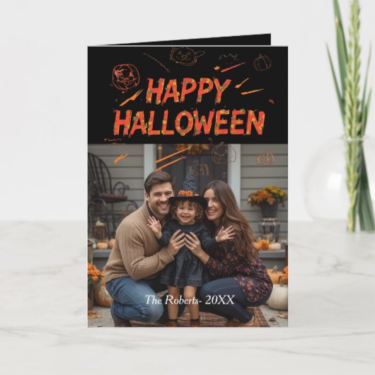 ハッピーハローウィンカード,ハロウィーン家族の写真 カード (正面)