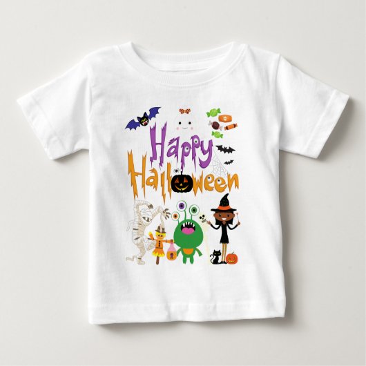 ハッピーハローウィンキッズカワイイ不気味イ ベビーTシャツ (正面)