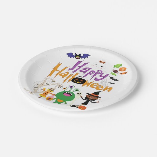ハッピーハローウィンキッズカワイイ不気味イ ペーパープレート (アングル)