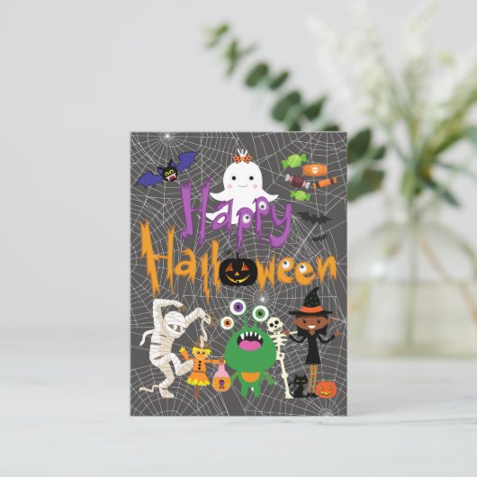 ハッピーハローウィンキッズカワイイ不気味イ ポストカード (スタンド正面)