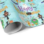 ハッピーハローウィンキッズカワイイ不気味ー&ウォーター色 ラッピングペーパー (ロールコーナー)