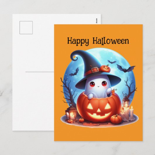 ハッピーハローウィンキッズ幽霊 シーズンポストカード (正面/裏面)