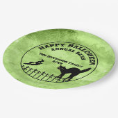 ハッピーハローウィンキャットウィッチシルエットグリーングランジ ペーパープレート (アングル)