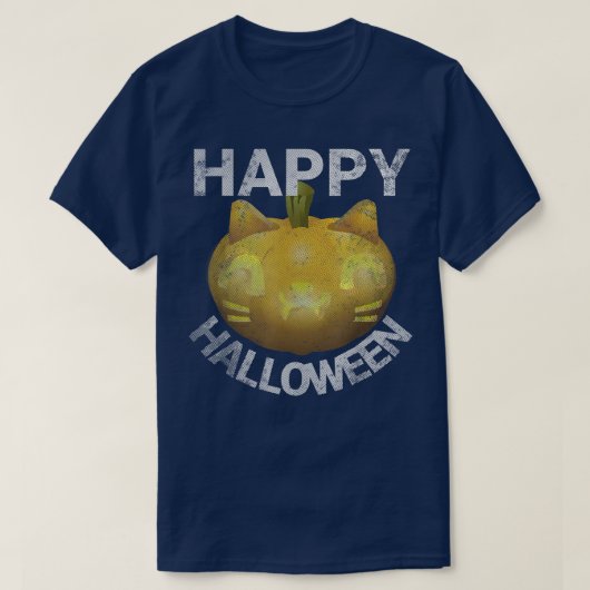 ハッピーハローウィンキャットハロウィーンのカボチャのちょうちんパンプキン Tシャツ (デザイン正面)