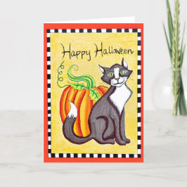 ハッピーハローウィンキャット&カボチャのグリーティングカード サンキューカード
