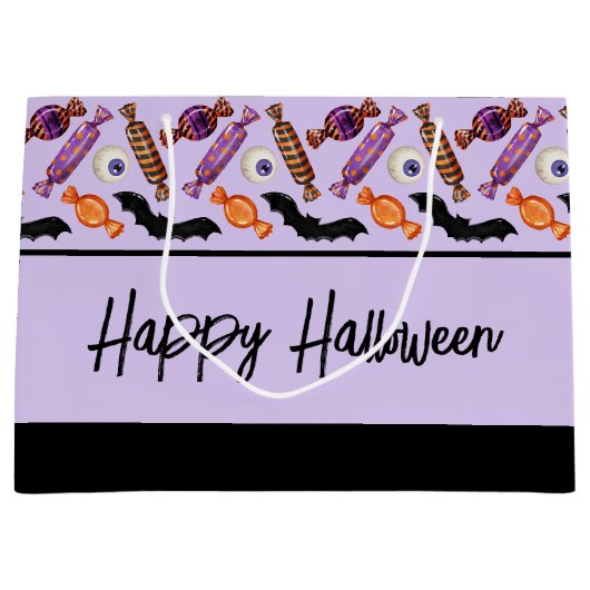 ハッピーハローウィンキャンディトリートパープルラージ抱き枕 ラージペーパーバッグ (正面)