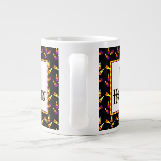 ハッピーハローウィンキャンディパターンのブラックジャンボマグカップ ジャンボコーヒーマグカップ (裏面)