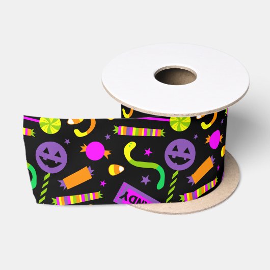 ハッピーハローウィンキャンディパターン サテンリボン (リール)