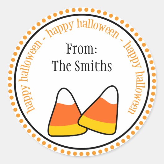 ハッピーハローウィンキャンディーコーンドットサークルラベル ラウンドシール (正面)