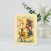 ハッピーハローウィンキャンドルスティックとガールヴィンテージ ポストカード (スタンド正面)
