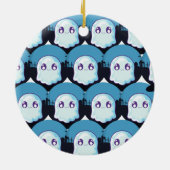 ハッピーハローウィンキュートおもしろいベビー幽霊ブルーパターン セラミックオーナメント (裏面)