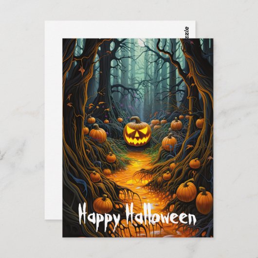 ハッピーハローウィンクリーミーハロウィーンのカボチャのちょうちんパンプキンズ ポストカード (正面/裏面)