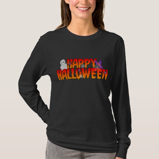 ハッピーハローウィングラフィックウーマン長袖 Tシャツ (正面)