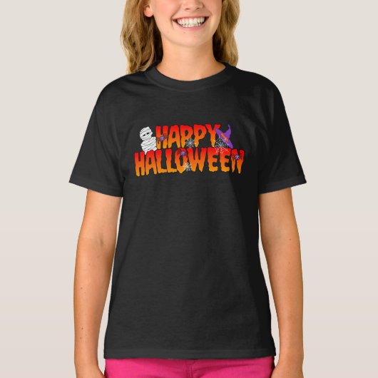 ハッピーハローウィングラフィックガール Tシャツ (正面)