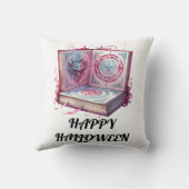 ハッピーハローウィングリッドデザインの不気味な画像 クッション (裏面)