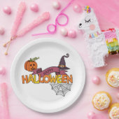 ハッピーハローウィングリーティング、カボチャ、スパイダーウェブウィッチ ペーパープレート (パーティー)