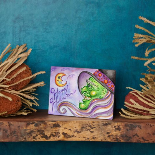 ハッピーハローウィングリーンウィッチアートサイン装飾 フォトプラーク (側面)