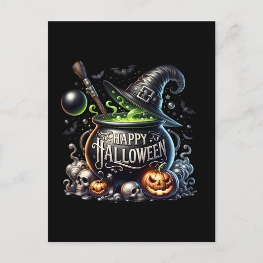 ハッピーハローウィンコールドロン葉書招待状カード ポストカード (正面)