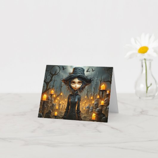 ハッピーハローウィンゴシック魔女イラストレーション カード (小さな植物)