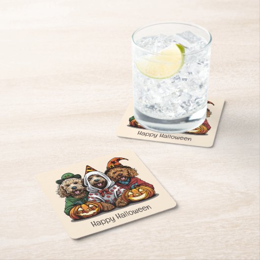 ハッピーハローウィンゴルデンドルドッグス スクエアペーパーコースター (インサイチュ)