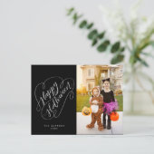 ハッピーハローウィンシック手書きフォトブラック ポストカード (スタンド正面)