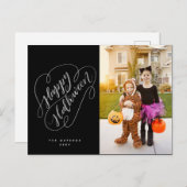 ハッピーハローウィンシック手書きフォトブラック ポストカード (正面/裏面)