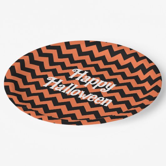 ハッピーハローウィンシボストライプロンパーティー ペーパープレート (アングル)